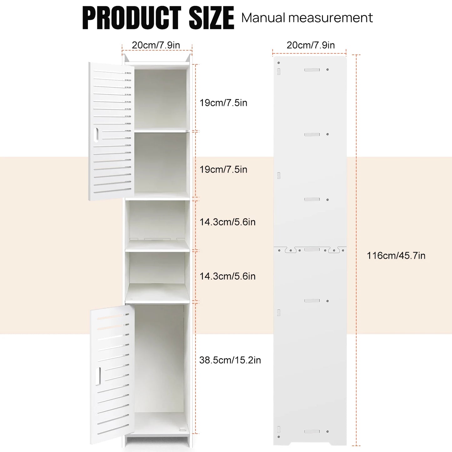 PVC Bathroom Cabinet, Storage Cabinet Unit, Free Standing Floor Cabinet for Living Room,Bedroom,Kitchen,Hallway, White