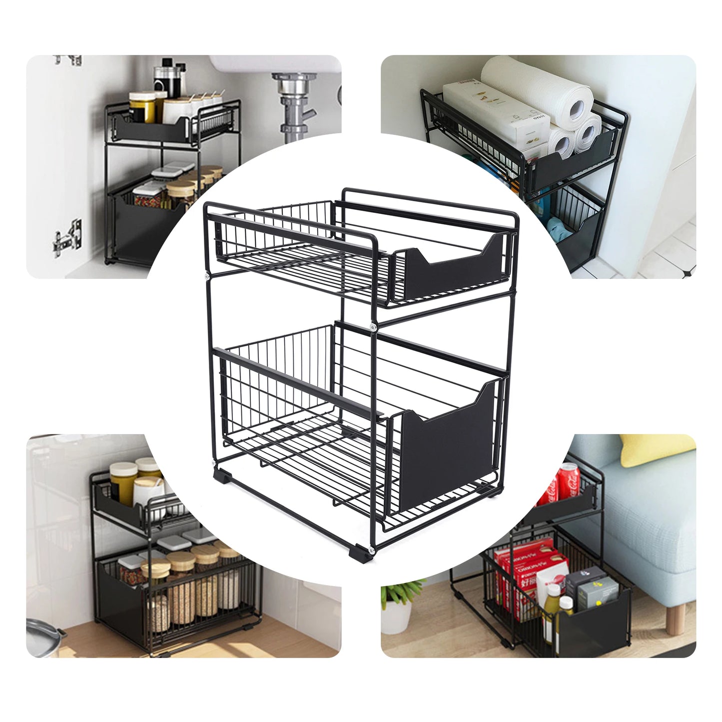 Kitchen Organiser Shelf 2 Tier under Sink Shelf Sink Organiser Base Cabinet Organiser Kitchen under Sink Organiser Metal