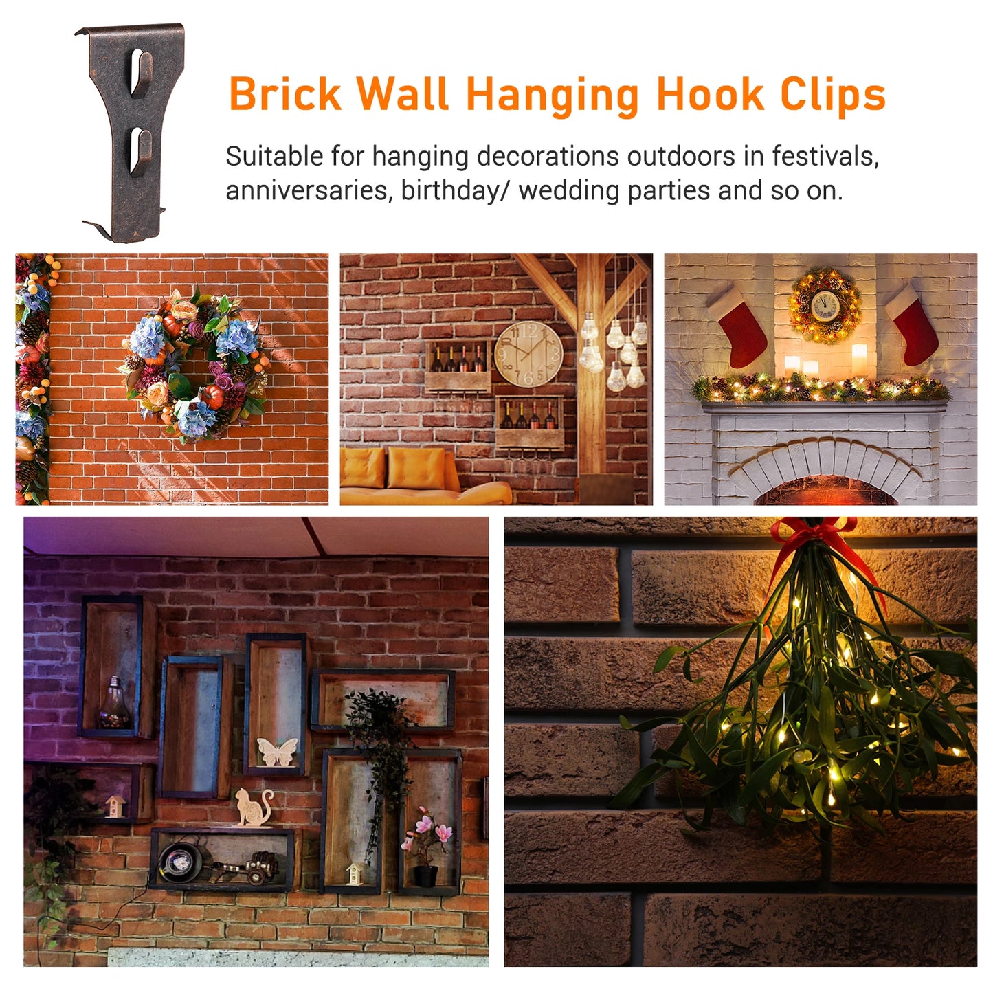 4PCS Brick Hook Clip Outdoor Hanging Hooks for 60-70Mm Brick in Height No Drilling Sliding Brick Hanger Clips