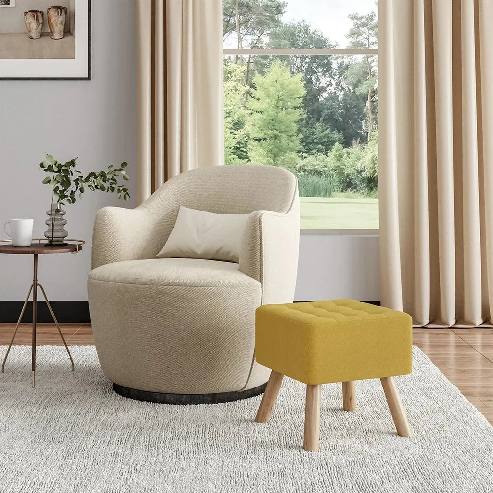 Linen Fabric Padded Household Multifunctional Wooden Leg Footstool