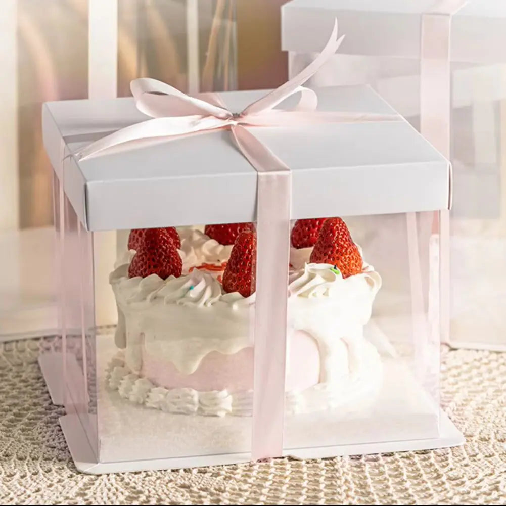 10 Inch Clear Plastic Cake Gift Box with Ribbon 30Cm W X 30Cm D X 35Cm H