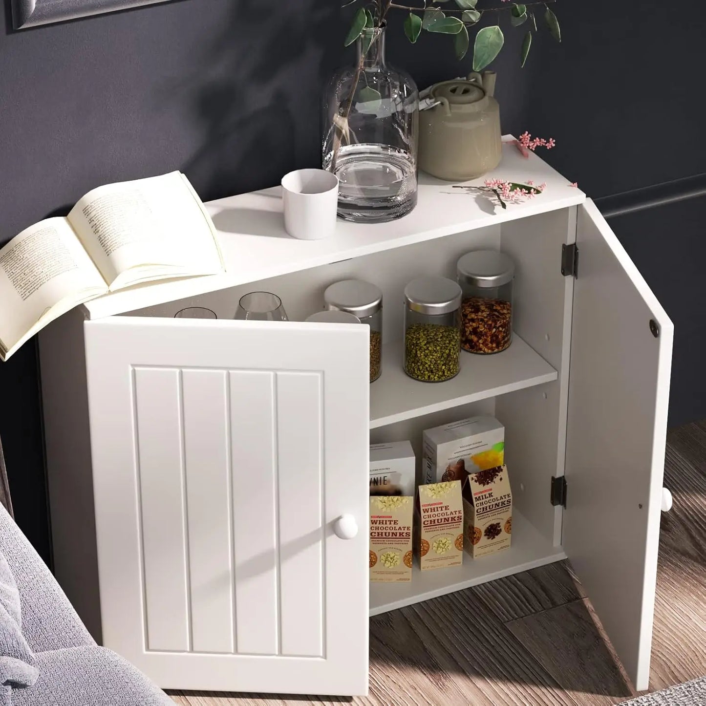 BRIEFNESS Living Room Cabinet Entry Cabinet Wall Cabinet Storage Cabinet Storage Cabinet with Double Doors and Adjustable Shelve