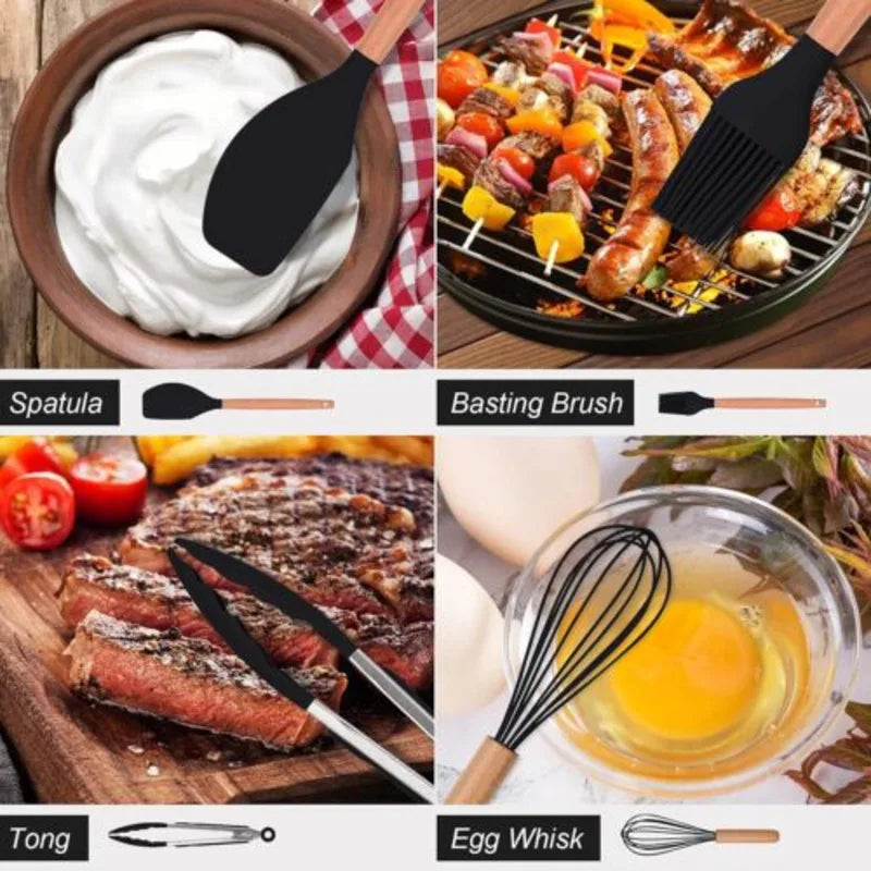 12-Piece Silicone Kitchen Utensils Set Nonstick Cooking Spoon and Baking Tools