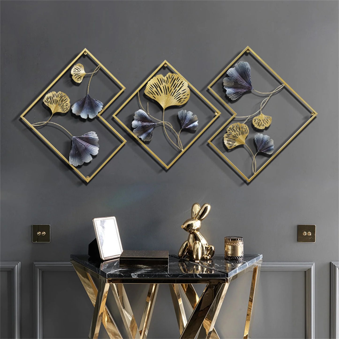 3 Pack Ginkgo Wall Decoration 3D Metal Wall Decor Leaf Wall Background for Living Room Home Office