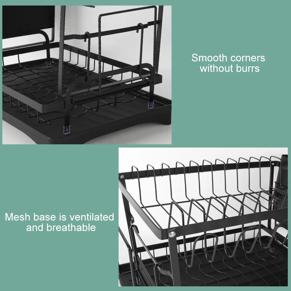 2 Tier Dish Drying Rack Dish Drainer Drying Rack with Drainer and Kitchen Countertop Utensil Holder Dish Drainer for Dish&Cup