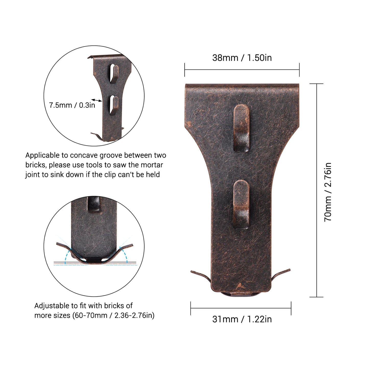 4PCS Brick Hook Clip Outdoor Hanging Hooks for 60-70Mm Brick in Height No Drilling Sliding Brick Hanger Clips