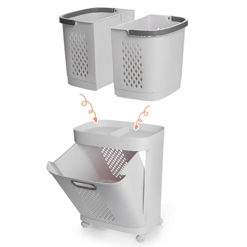 3 Grid Laundry Basket Retractable Compartment Washing Cloth Storage Bag