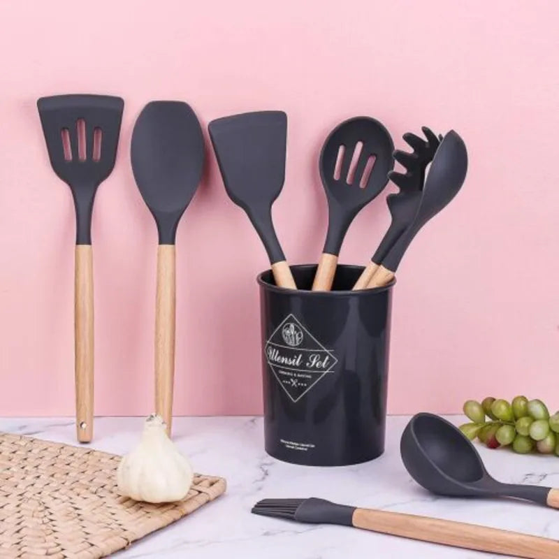 12-Piece Silicone Kitchen Utensils Set Nonstick Cooking Spoon and Baking Tools