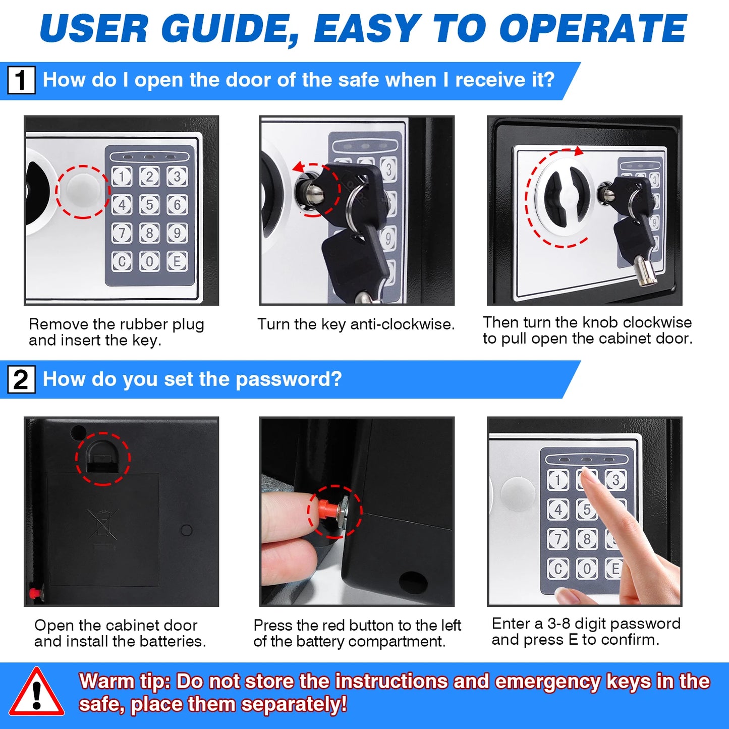 4.6L Digital Steel Electronic Security Box Safes Commercial Cash Money Cabinet with 2 Keys, Box for Office Hotel - Black