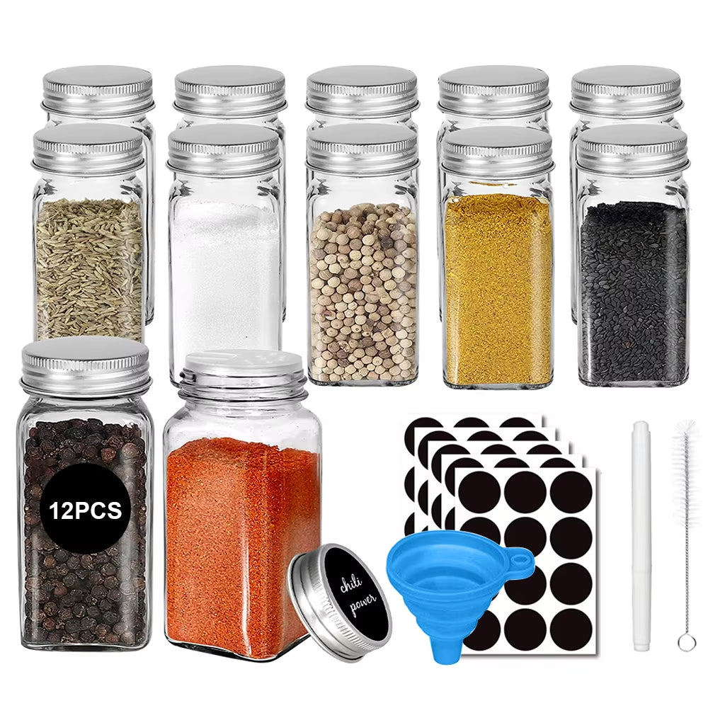 12Pc 120ML Bottle Glass Spice Bottle Jars Spice Jar Set Transparent Seasoning Storage Bottles Kitchen Salt Bottle