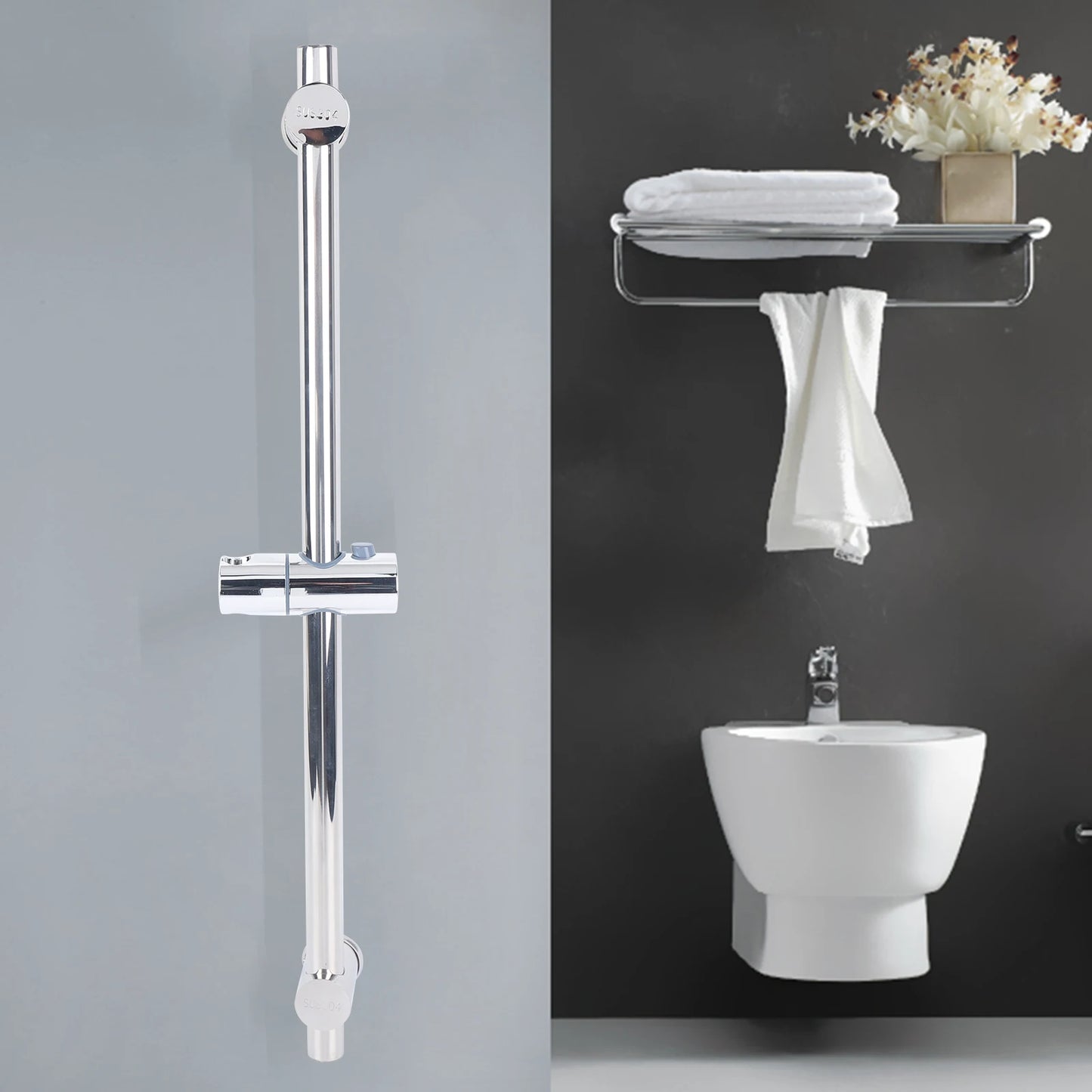 304 Stainless Steel Bathroom Tool 25.98 in Adjustable Sprinkler Lifting Rod Shower Slide Bar