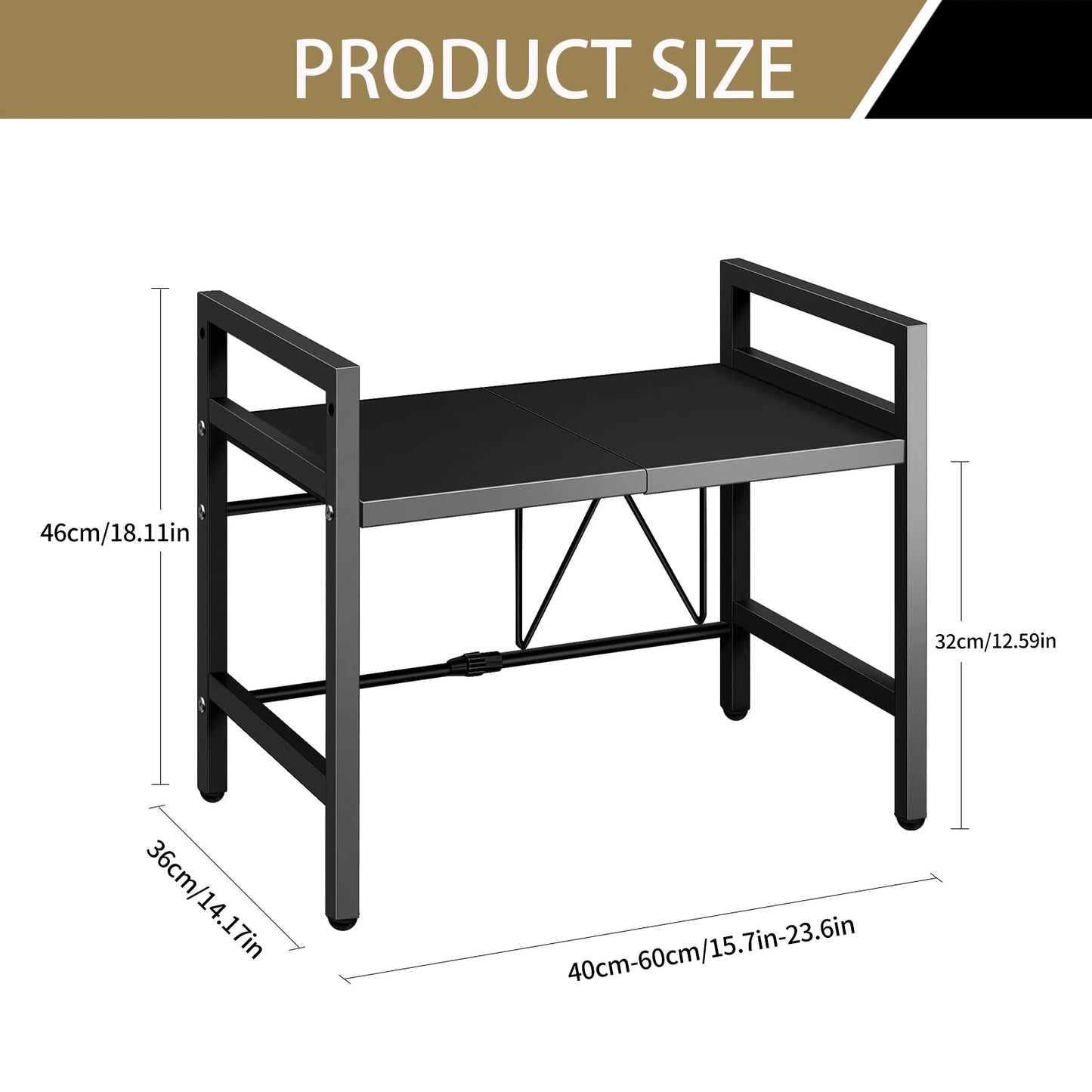 1Pc Expandable 42-64Cm Microwave Shelf Organizer, Moisture and Rust Proof Microwave Countertop Organizer,Tableware Storage