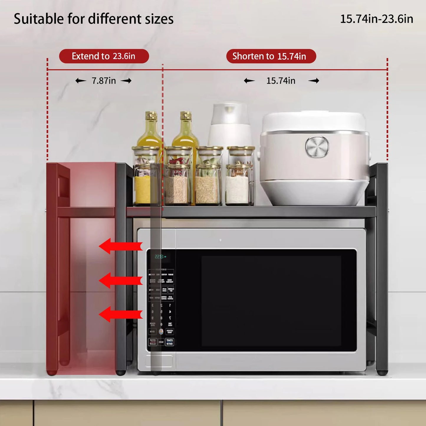 1Pc Expandable 42-64Cm Microwave Shelf Organizer, Moisture and Rust Proof Microwave Countertop Organizer,Tableware Storage