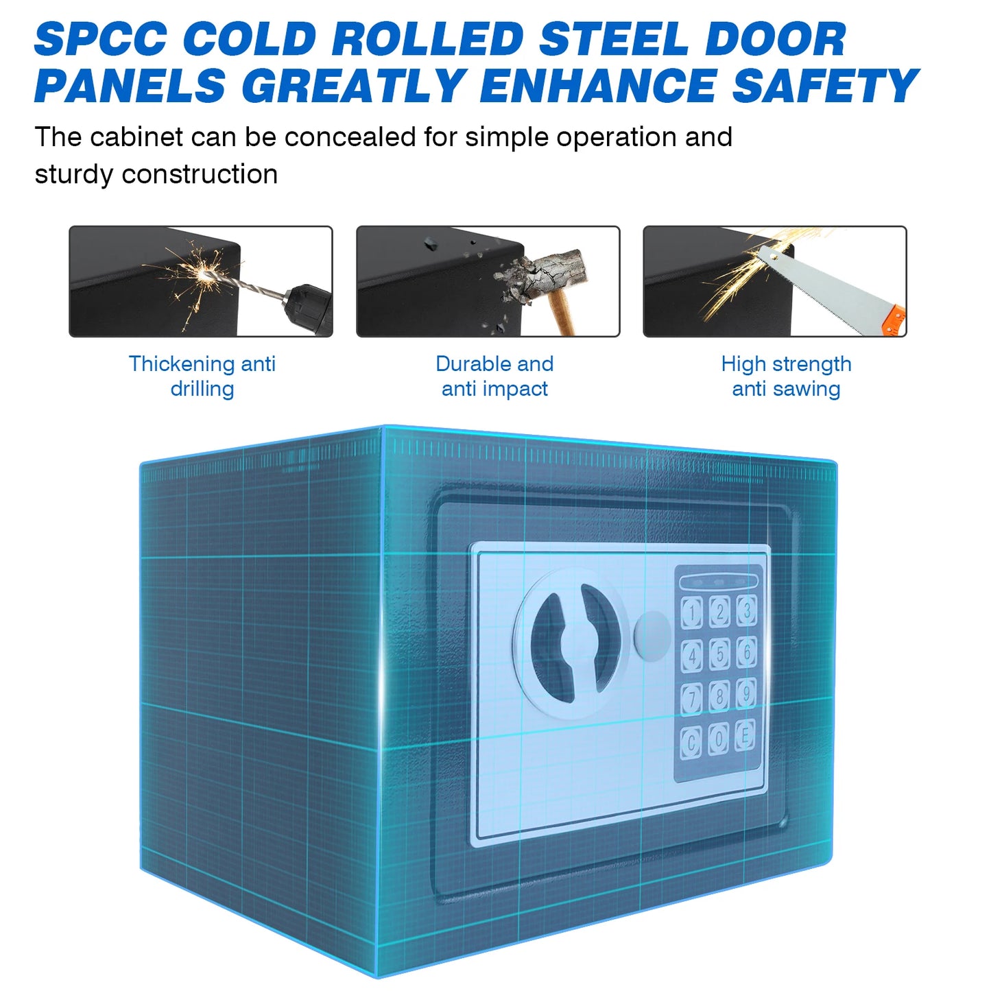 4.6L Digital Steel Electronic Security Box Safes Commercial Cash Money Cabinet with 2 Keys, Box for Office Hotel - Black