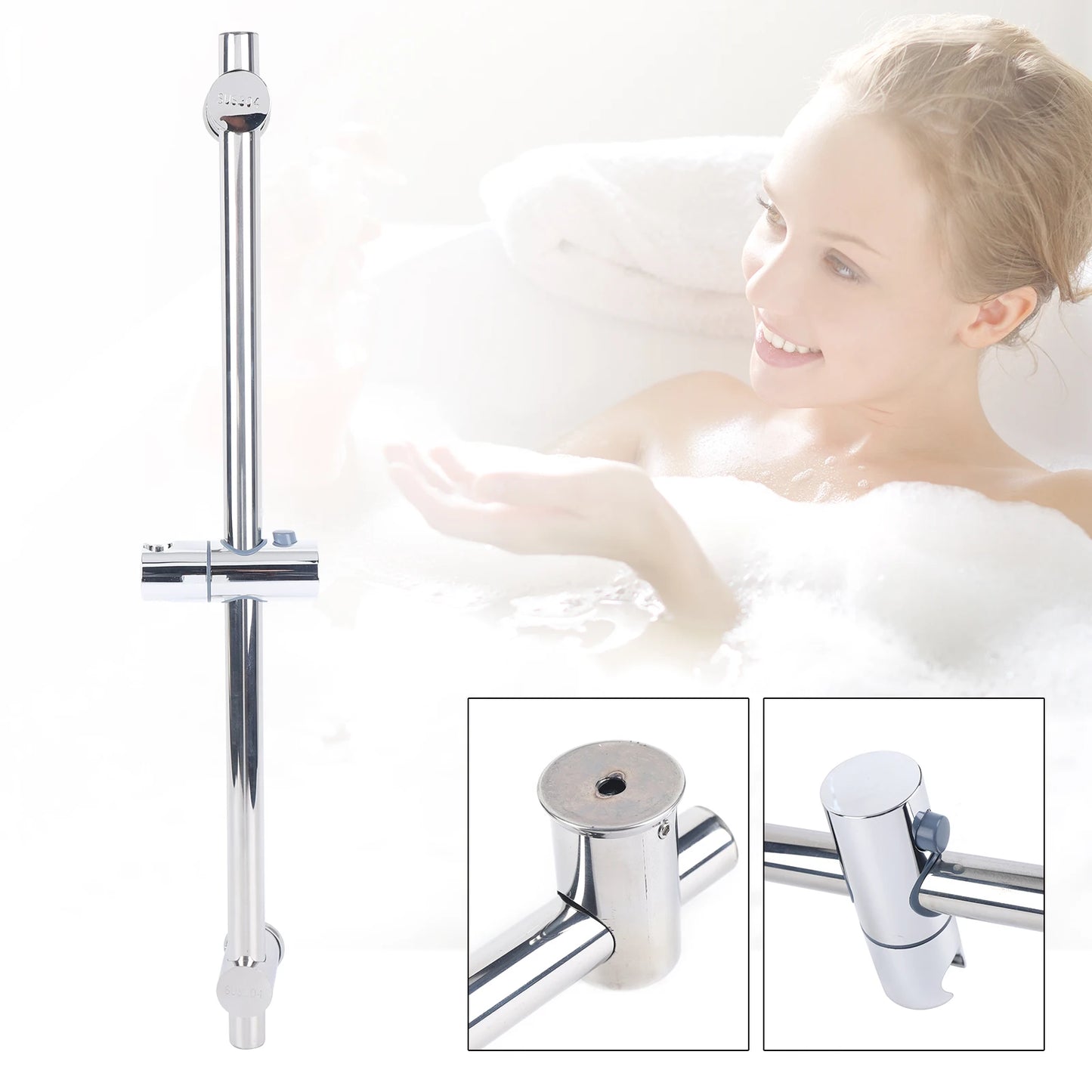 304 Stainless Steel Bathroom Tool 25.98 in Adjustable Sprinkler Lifting Rod Shower Slide Bar
