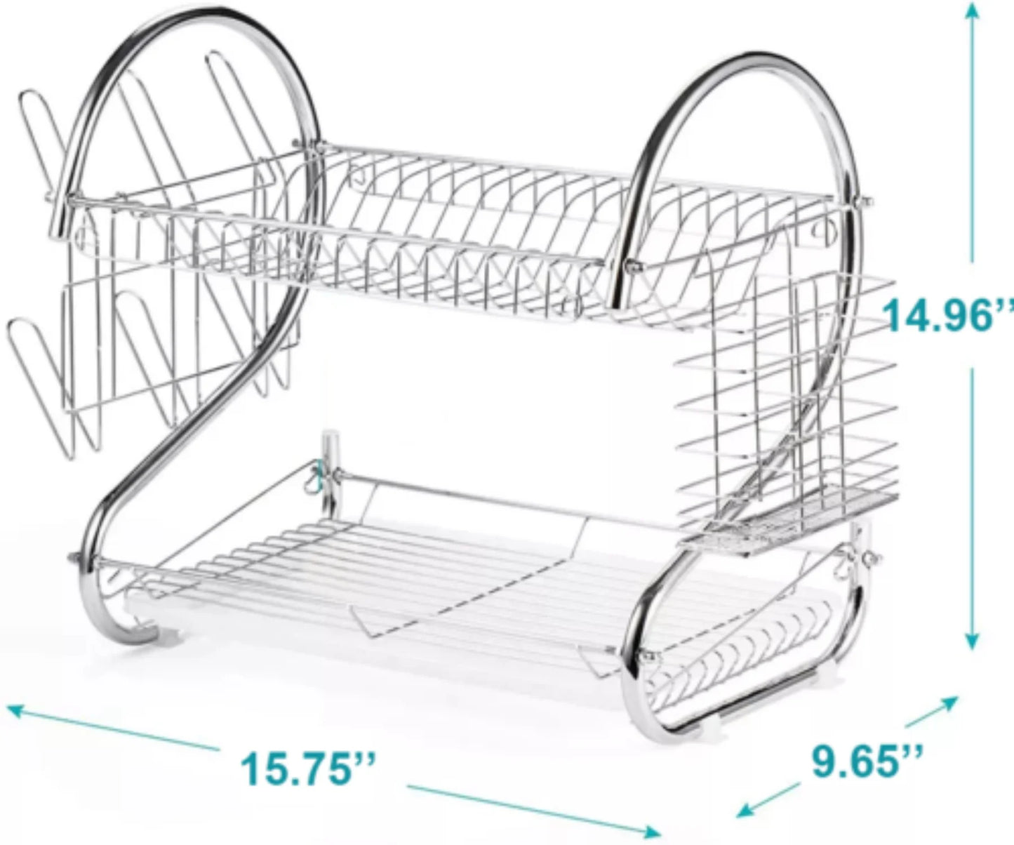 2 Tier Dish Drainer Rack with Drip Tray Kitchen Drying Rack Bowl Plate Holder UK