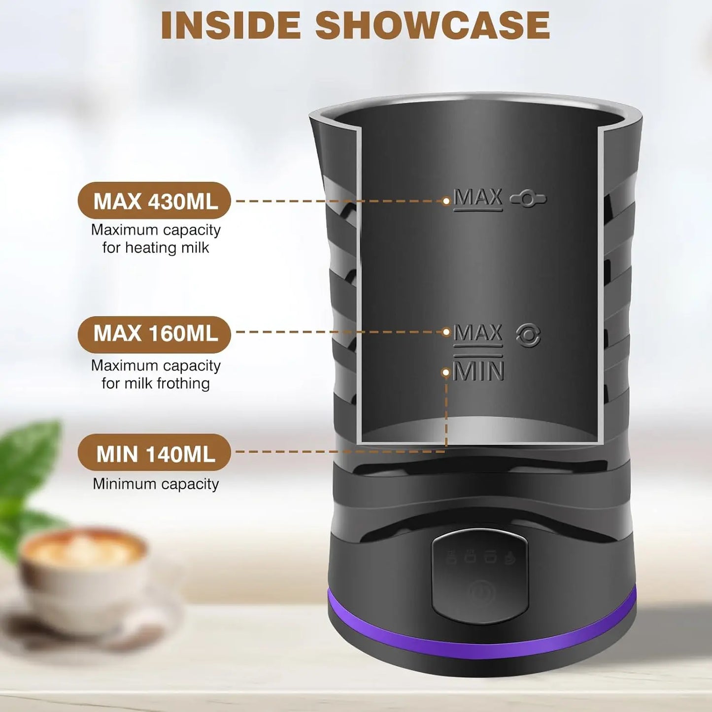 Electric Milk Frother Automatic Shut-Off Coffee Frother Hot and Cold Milk Frother Milk Warmer 600Ml