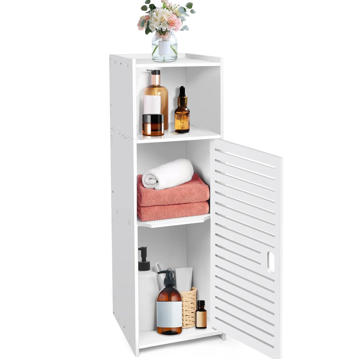 PVC Bathroom Cabinet, Storage Cabinet Unit, Free Standing Floor Cabinet for Living Room,Bedroom,Kitchen,Hallway, White