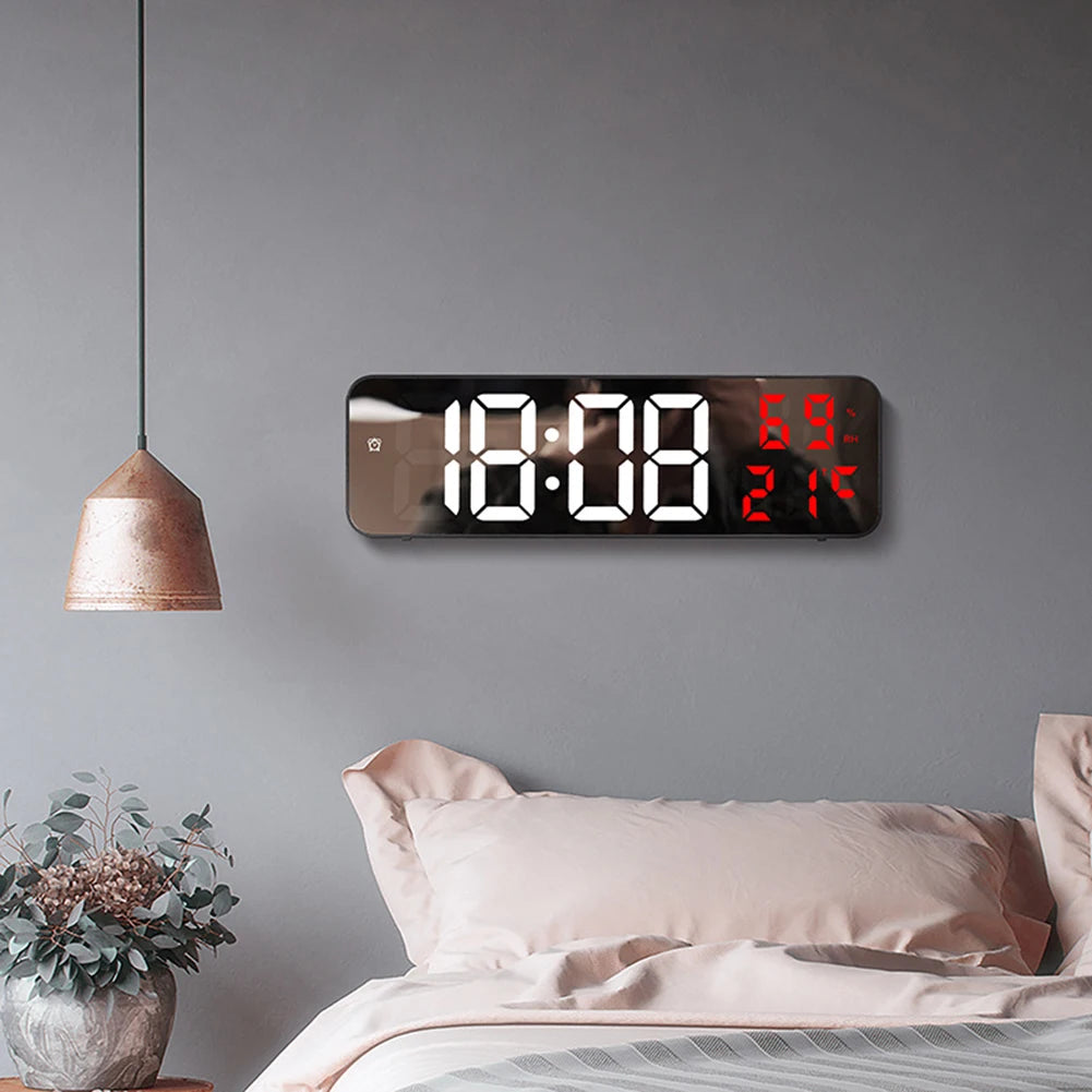 Led Digital Wall Clock Large Screen Wall-Mounted Time Temperature Humidity Display Electronic Alarm Clock