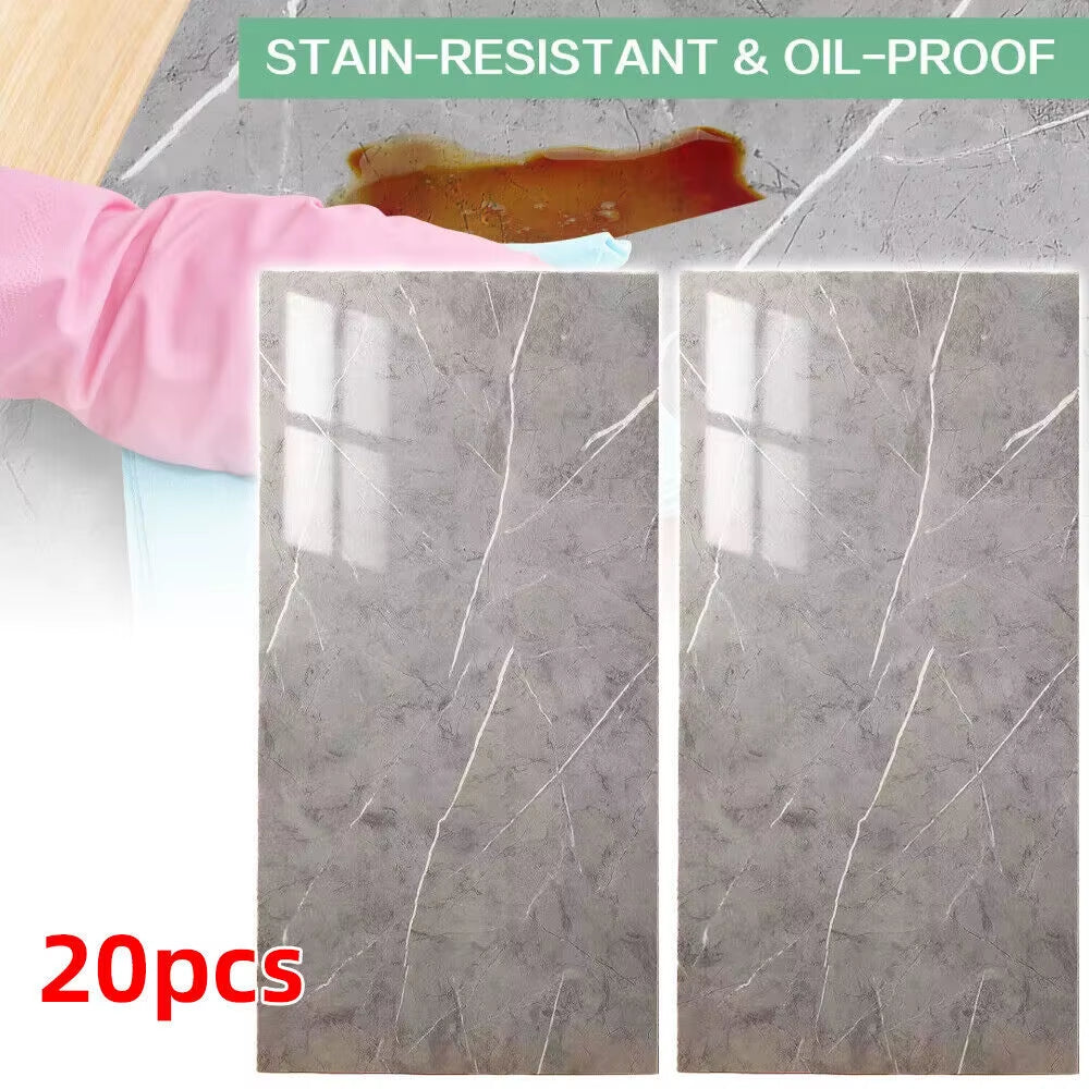 20PCS Self-Adhesive Grey Marble PVC Cladding Wall Panels for Kitchen Bathroom