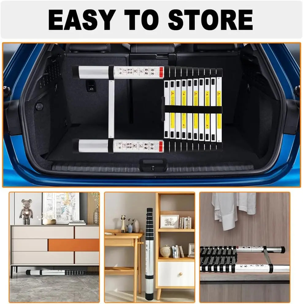 6.2M Heavy Duty Telescopic Ladders with Hooks 14 Steps Aluminum Extending Roof Ladder for Multi-Purpose Indoor Outdoor Roof Work