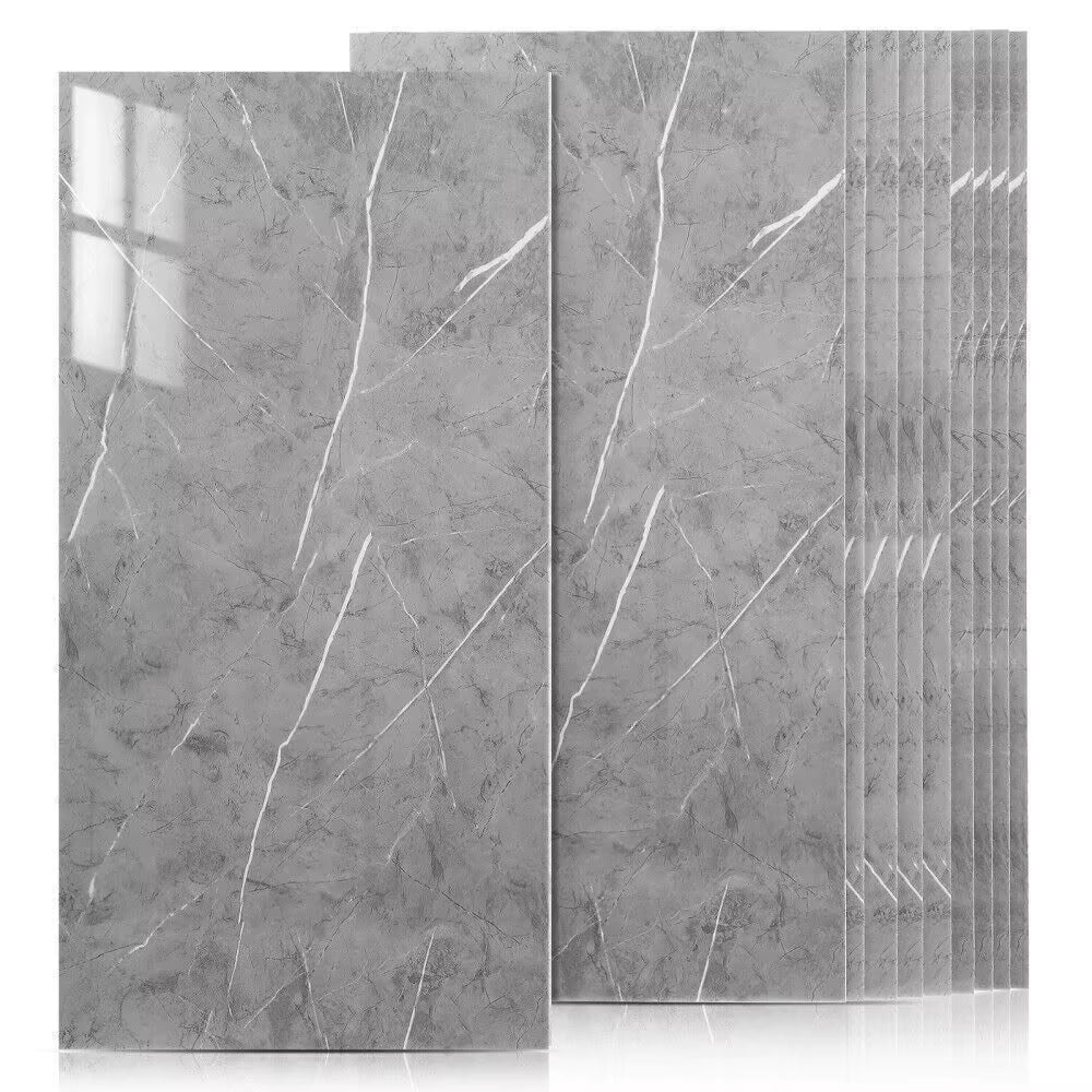 20PCS Self-Adhesive Grey Marble PVC Cladding Wall Panels for Kitchen Bathroom