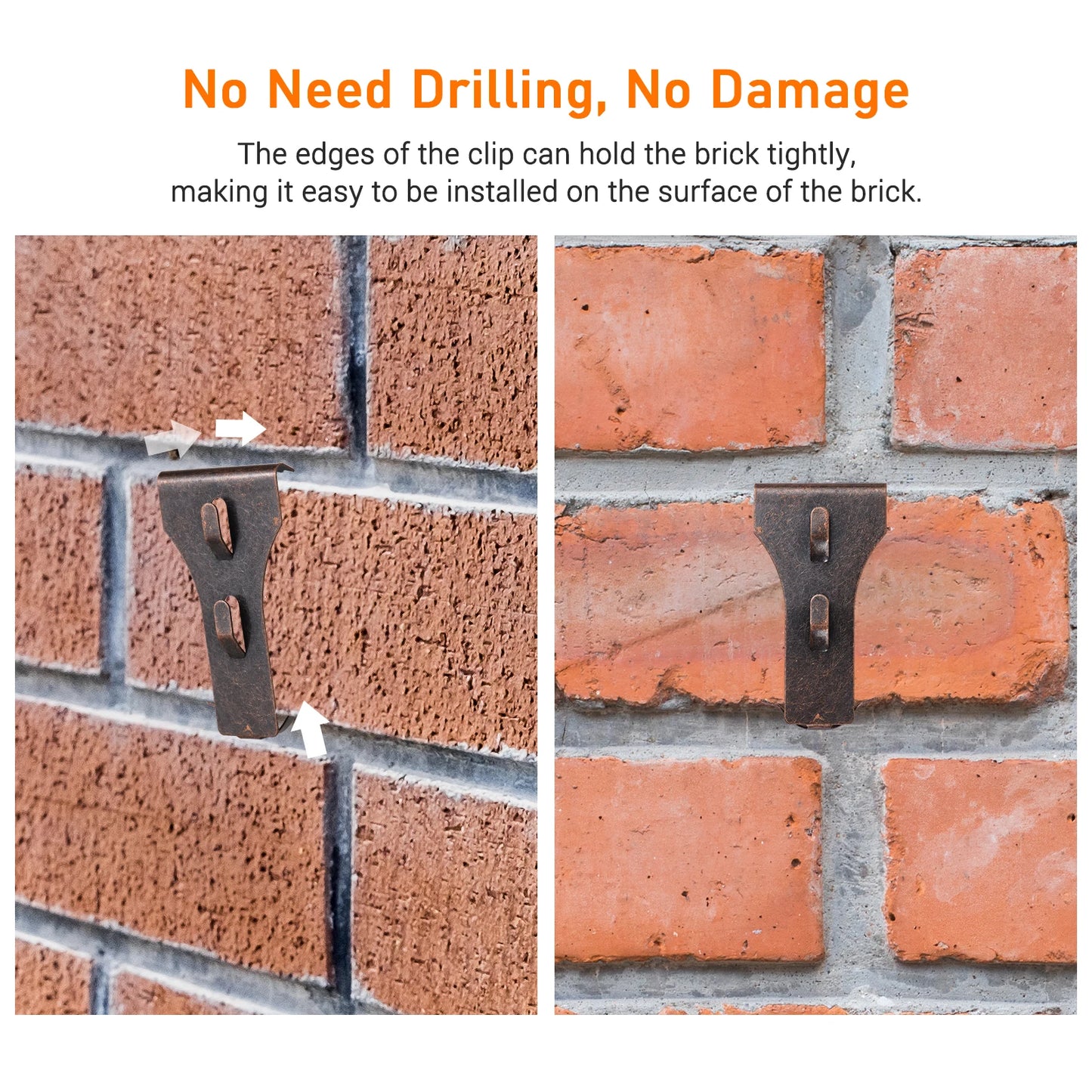 4PCS Brick Hook Clip Outdoor Hanging Hooks for 60-70Mm Brick in Height No Drilling Sliding Brick Hanger Clips