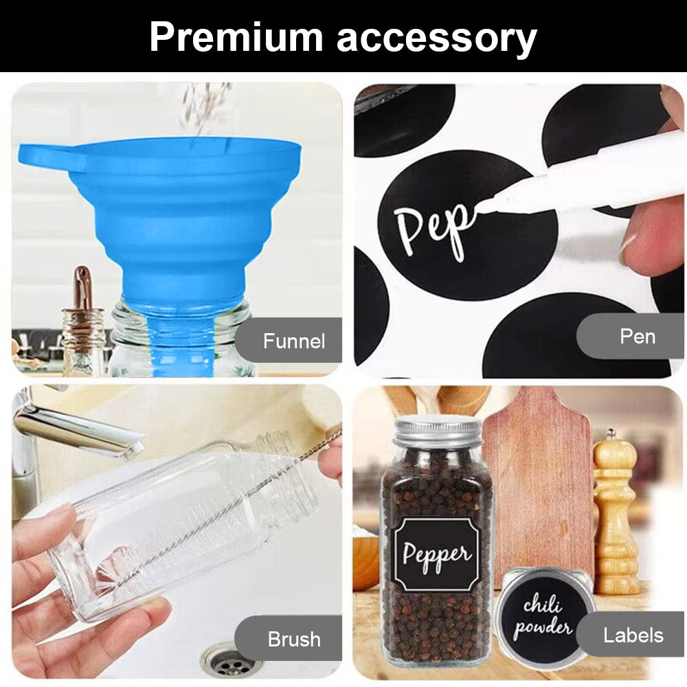 12Pc 120ML Bottle Glass Spice Bottle Jars Spice Jar Set Transparent Seasoning Storage Bottles Kitchen Salt Bottle