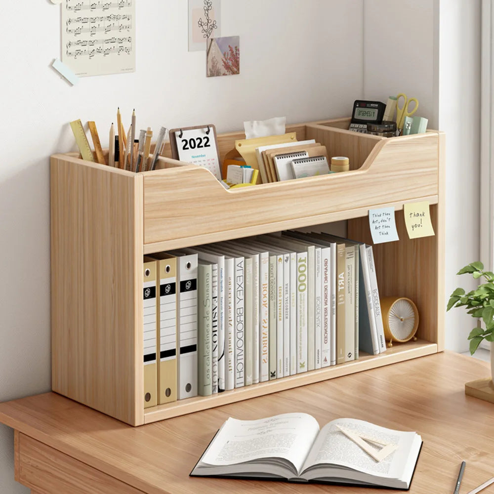 Wooden Bookshelf Rack Desk Filing Holder Organizer Tabletop Bookcase Furniture