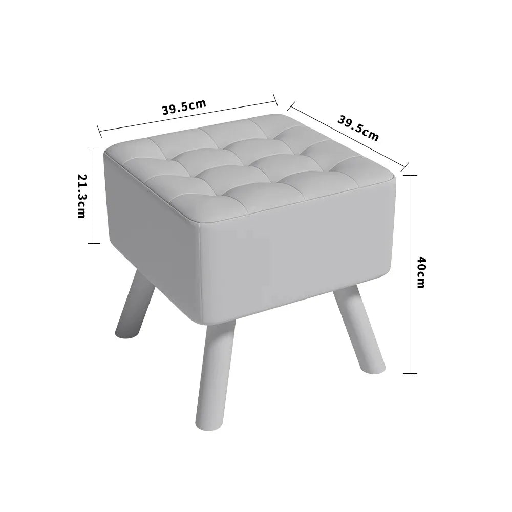 Linen Fabric Padded Household Multifunctional Wooden Leg Footstool