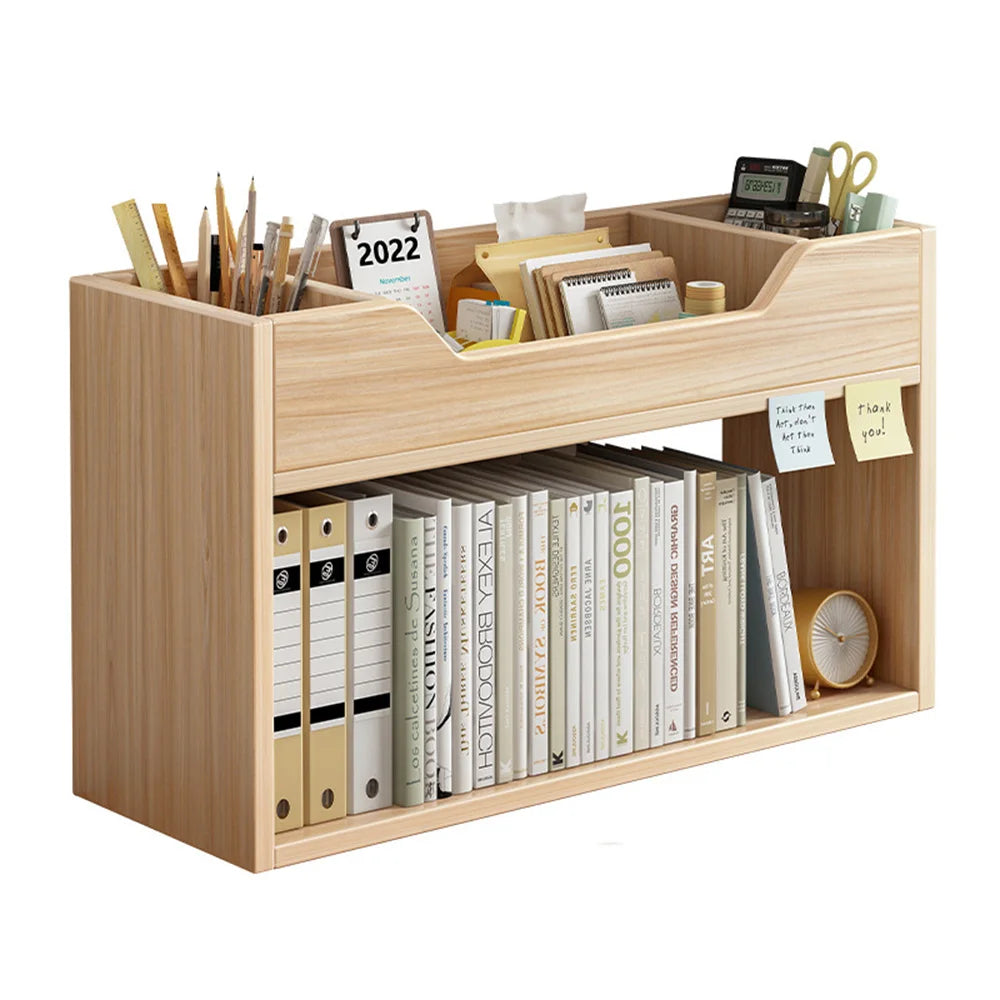Wooden Bookshelf Rack Desk Filing Holder Organizer Tabletop Bookcase Furniture