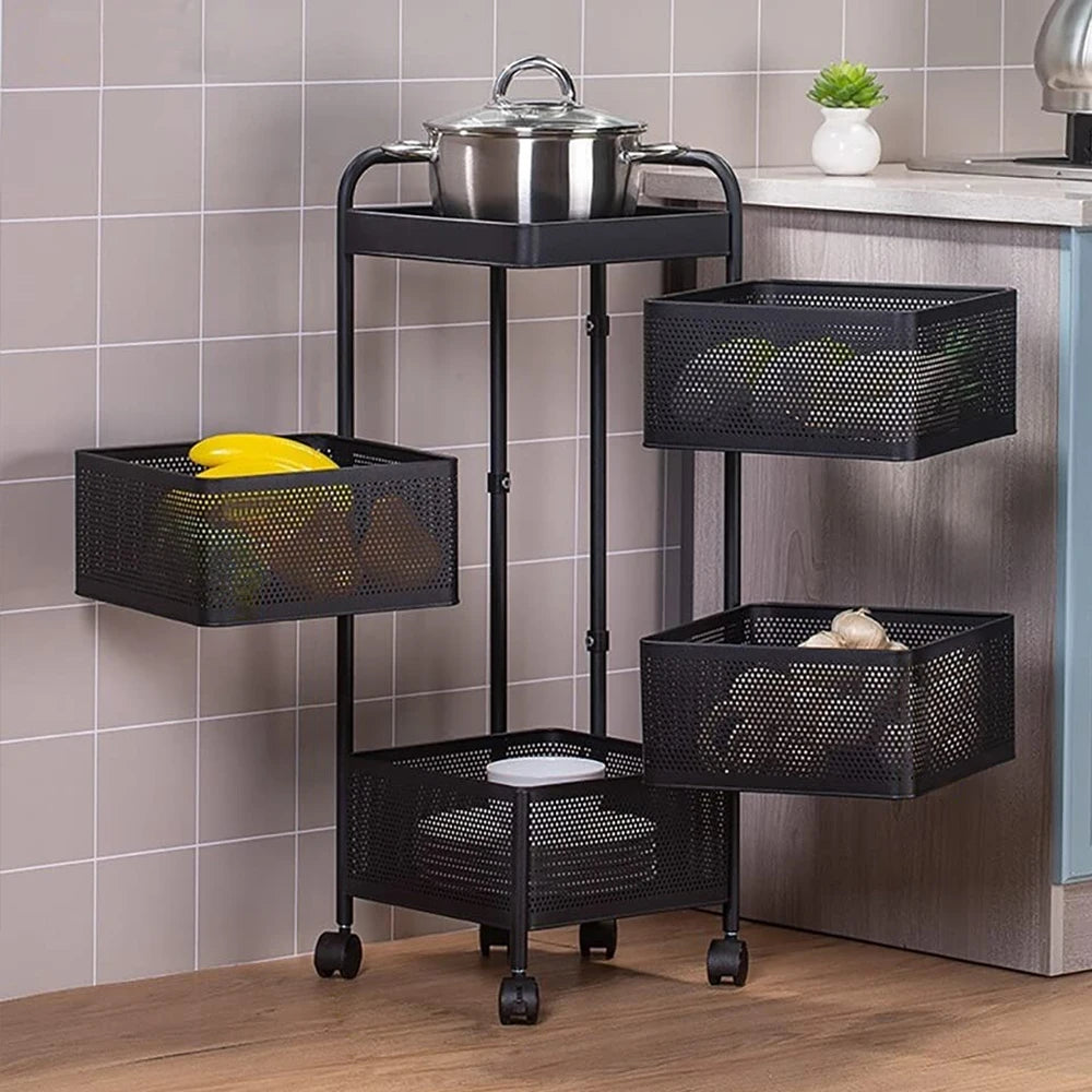 【】Multi-Functional Storage Rack Vegetable Basket Removable Rotating Kitchen Shelving Shelf Trolley Furniture Home