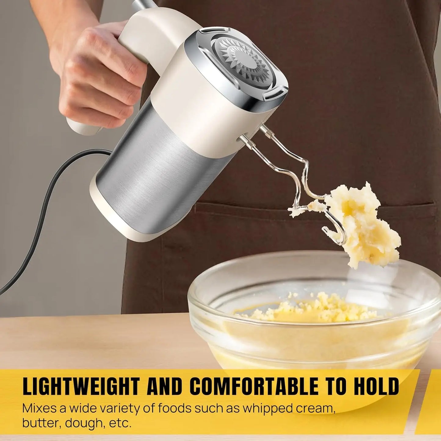 Dayplus Electric Mixer 200W Electric Hand Whisk, 5-Speed with Turbo Button, 4 Stainless Steel Attachments Food Cake Mixer Baking