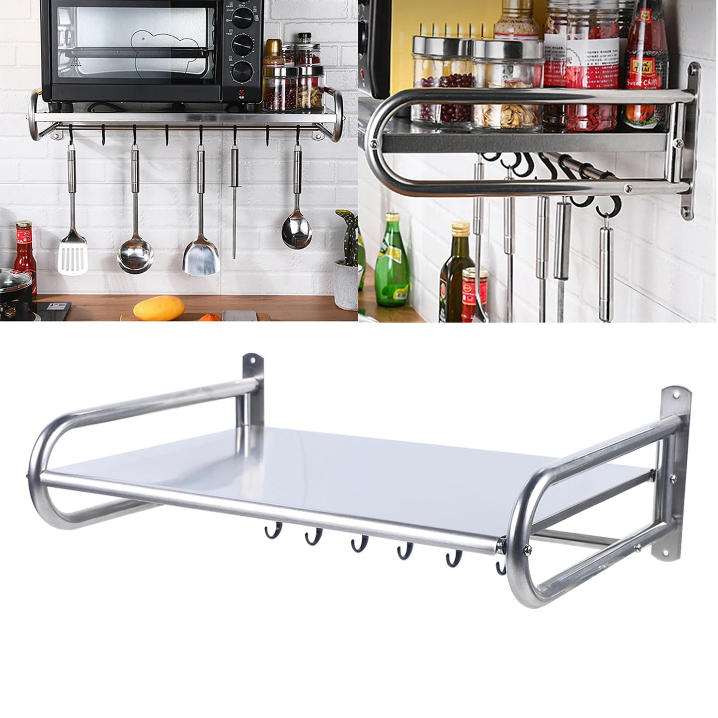 Kitchen Shelf 2KG Max Load 30KG Stainless Steel Sturdy Microwave Oven Shelf Wall-Mounted