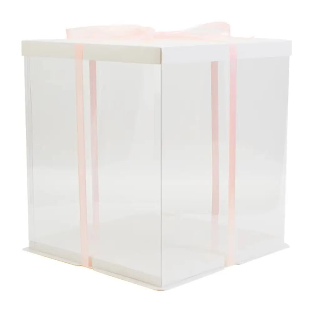 10 Inch Clear Plastic Cake Gift Box with Ribbon 30Cm W X 30Cm D X 35Cm H