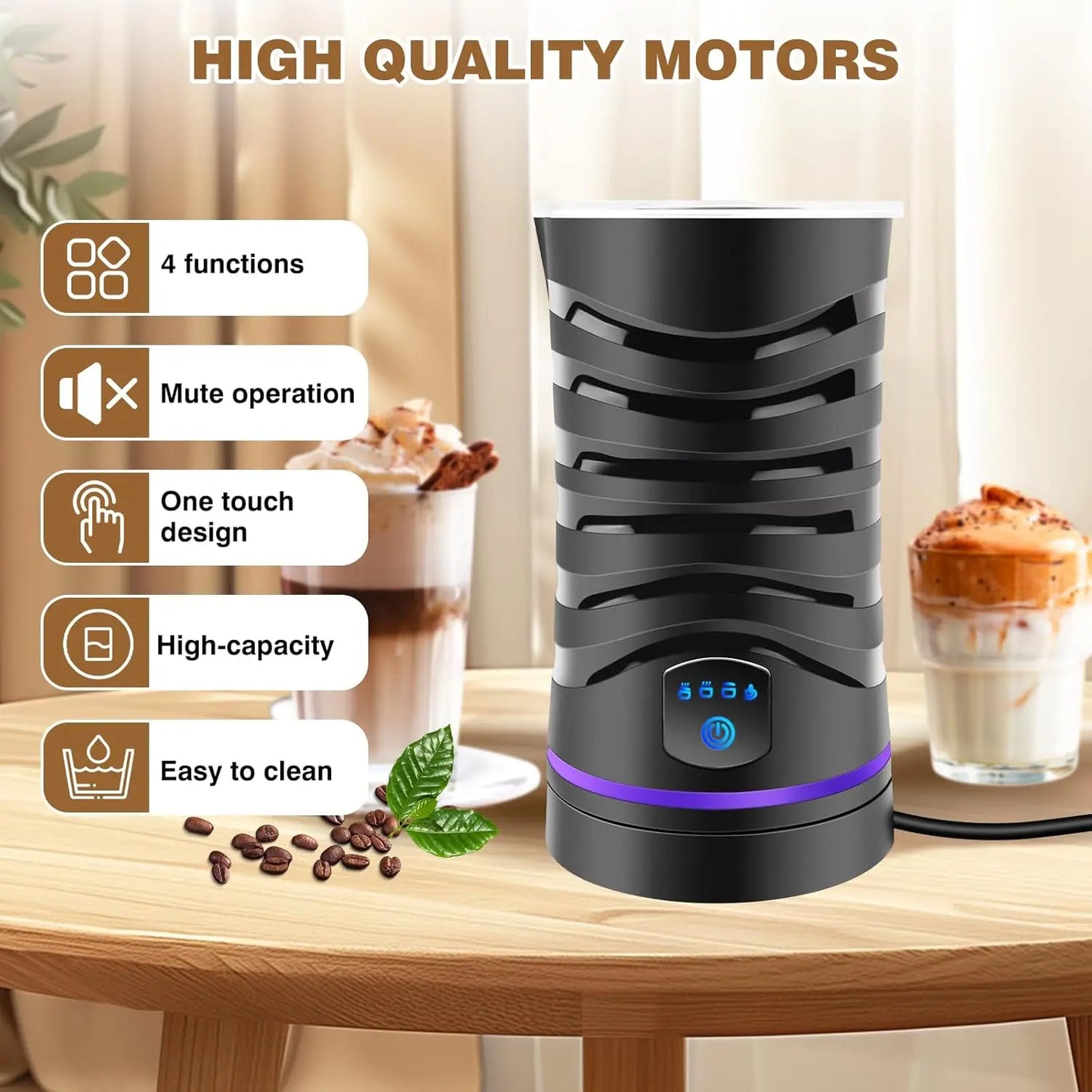 Electric Milk Frother Automatic Shut-Off Coffee Frother Hot and Cold Milk Frother Milk Warmer 600Ml