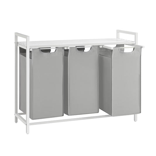 Laundry Basket, 3-Compartment Laundry Hamper, Pull-Out and Removable Laundry Bags, Laundry Sorter, Shelf