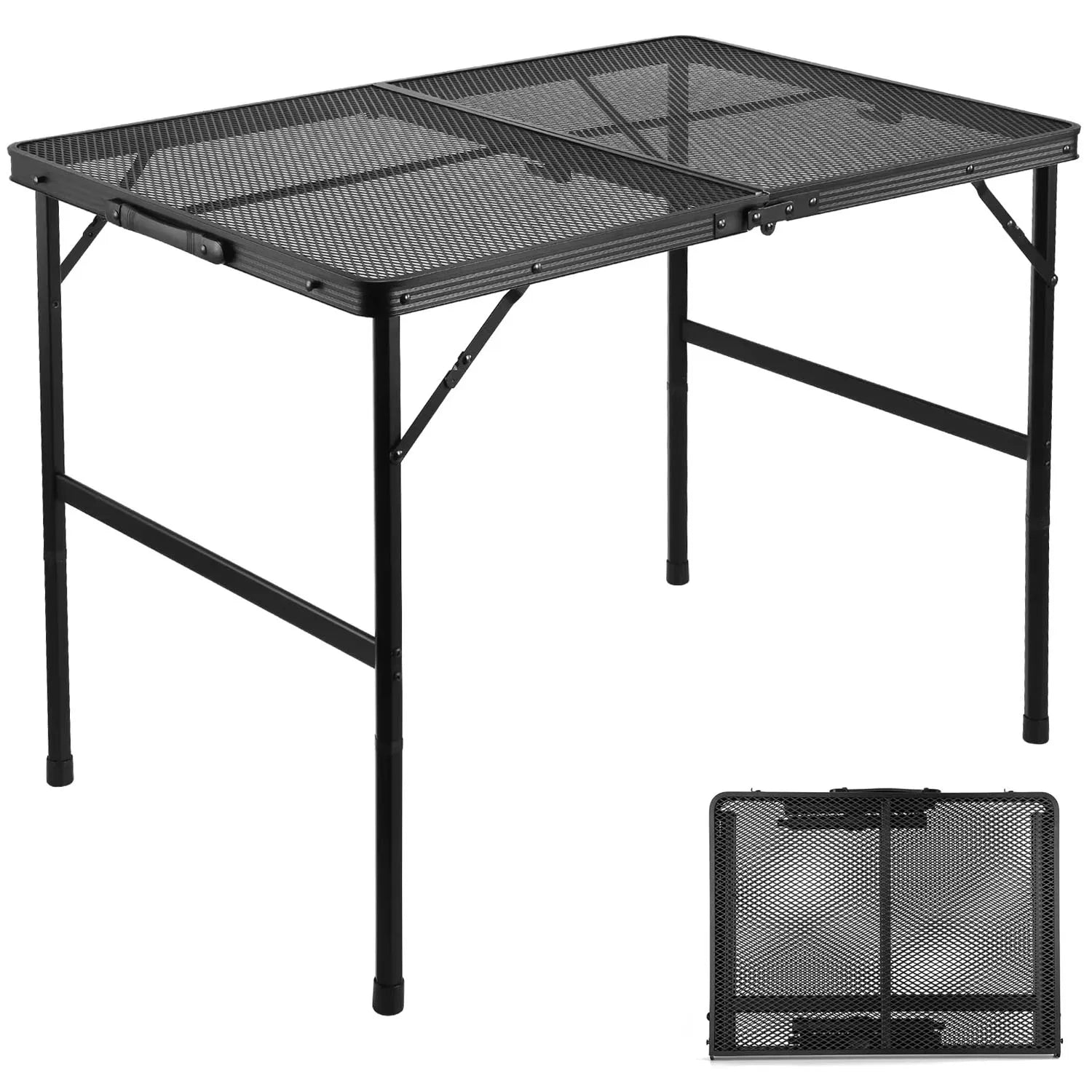 Grill Table for Outside,Lightweight Aluminum Folding Portable Metal Mesh Outdoor Grill Table for Camping Cooking BBQ RV Picnic