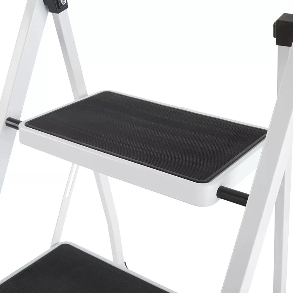 2 Step Steel Ladder Folding Stepstool Seat Ladder Metal Foot Stool with Safety Slip Rubber Feet for Office and Home