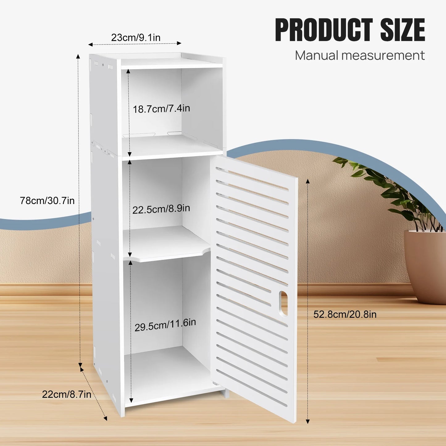 PVC Bathroom Cabinet, Storage Cabinet Unit, Free Standing Floor Cabinet for Living Room,Bedroom,Kitchen,Hallway, White