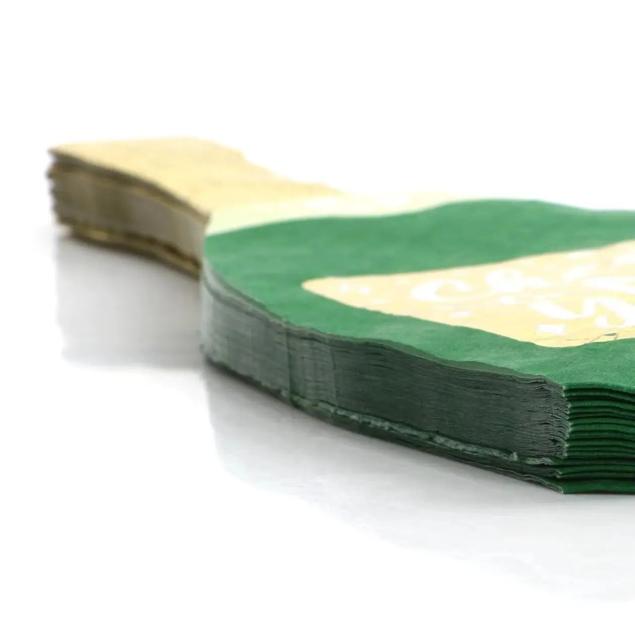 Pack of 60 Champagne Bottle Napkins - Green & Gold Champagne Bottle Shaped Disposable Napkins - New Years Eve Party Tableware