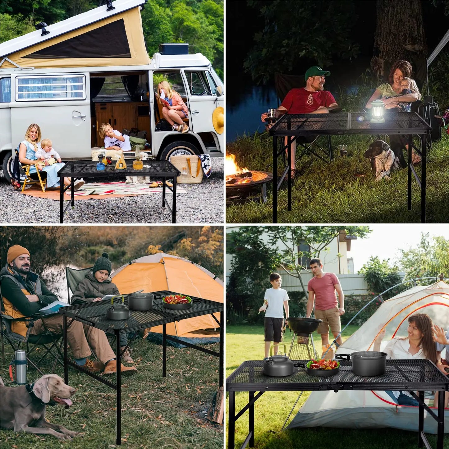 Grill Table for Outside,Lightweight Aluminum Folding Portable Metal Mesh Outdoor Grill Table for Camping Cooking BBQ RV Picnic