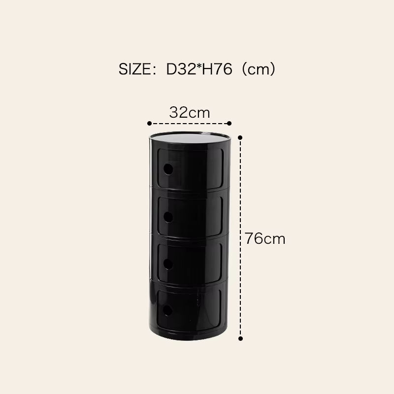 Black 32Cm Cylindrical 4 Tiered Drawer Storage Drawer Unit Flexible Slide-Open Doors
