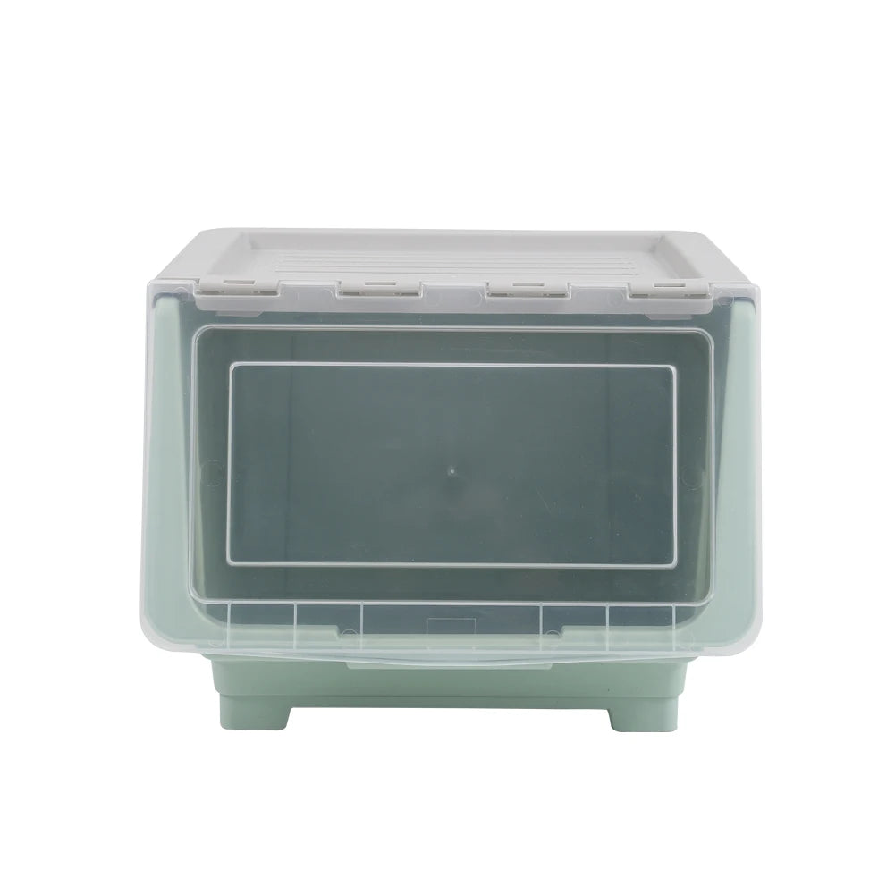 Kidkid 34L Stackable Plastic Storage Box with Lid and Four Smooth Wheels Snacks Crafts Toys Storage Box