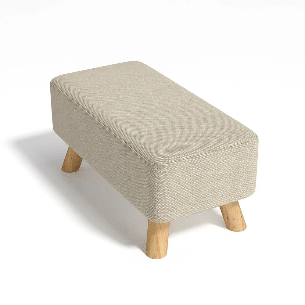 Beige Rectangular Tofu-Shaped Household Footrest with Solid Wooden Legs