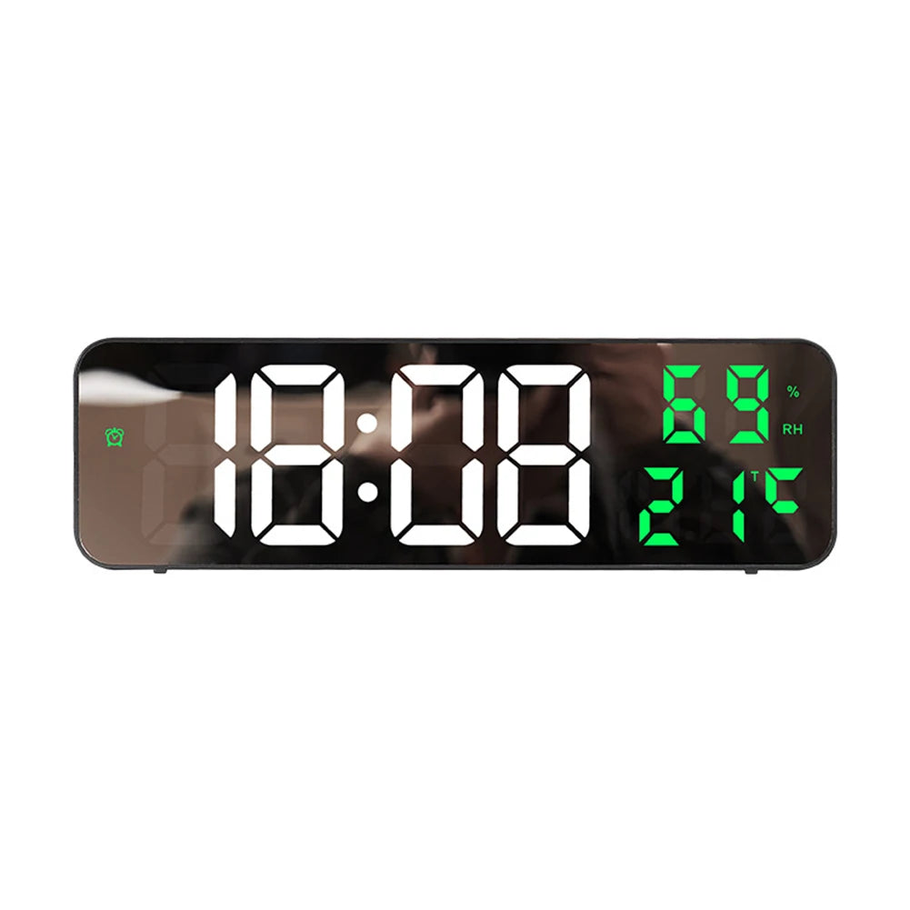 Led Digital Wall Clock Large Screen Wall-Mounted Time Temperature Humidity Display Electronic Alarm Clock