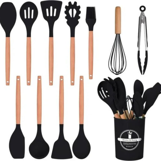 12-Piece Silicone Kitchen Utensils Set Nonstick Cooking Spoon and Baking Tools