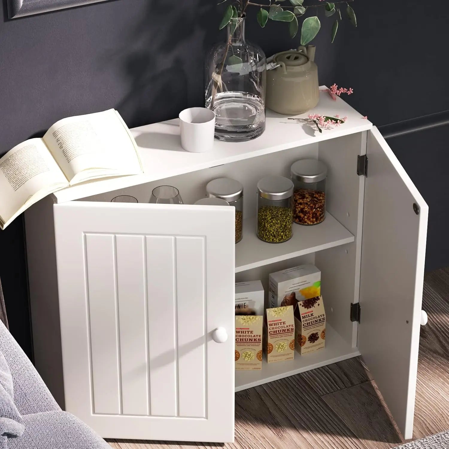 BRIEFNESS Living Room Cabinet Entry Cabinet Wall Cabinet Storage Cabinet Storage Cabinet with Double Doors and Adjustable Shelve