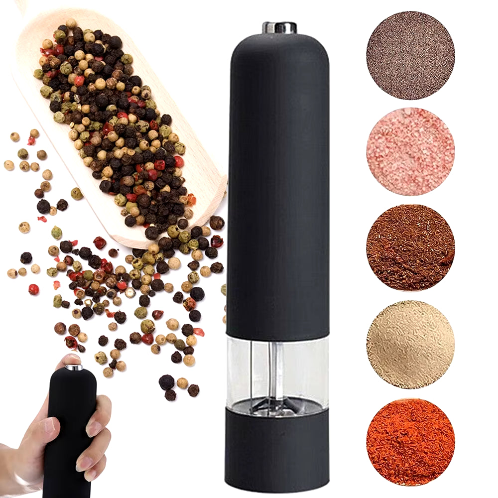 Black Electric Automatic Salt and Pepper Grinder Spices Mill Kitchen Tool Battery Operated Adjustable Coarseness with LED Light