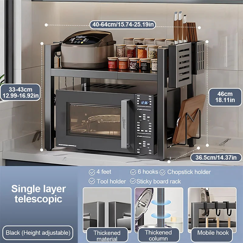 Microwave Oven Rack Seasoning Shelf Bilayer Oven Storage Rack Retractable Countertop Organizer Kitchen Accessories